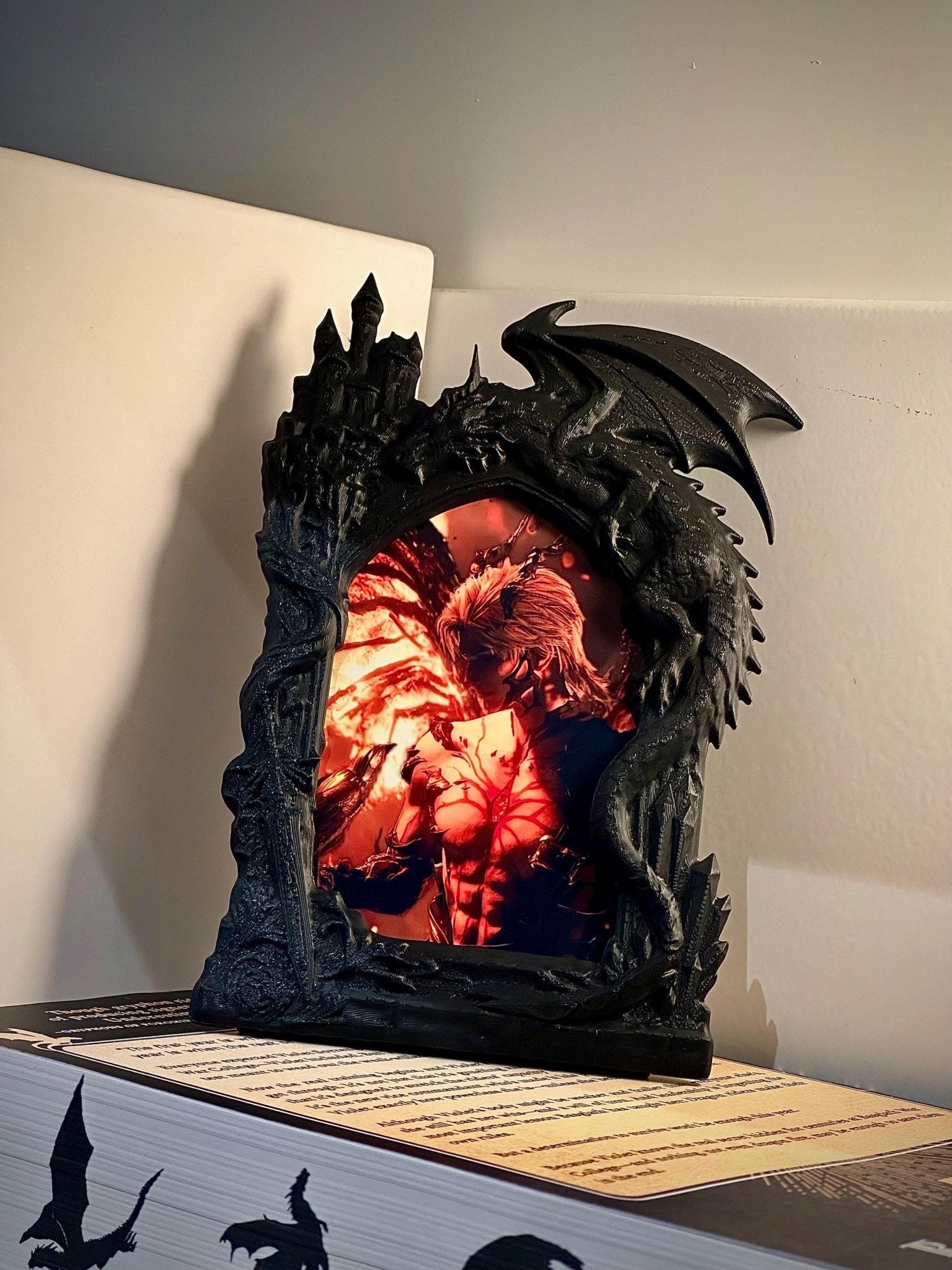 Sylus Dragon Frame | Love and Deepspace Inspired Display | Stand, Wall Mount & Magnet |Great Sword (Fiend Reaper)|3D Printed w/ Lore Prints - TimPrintDreams