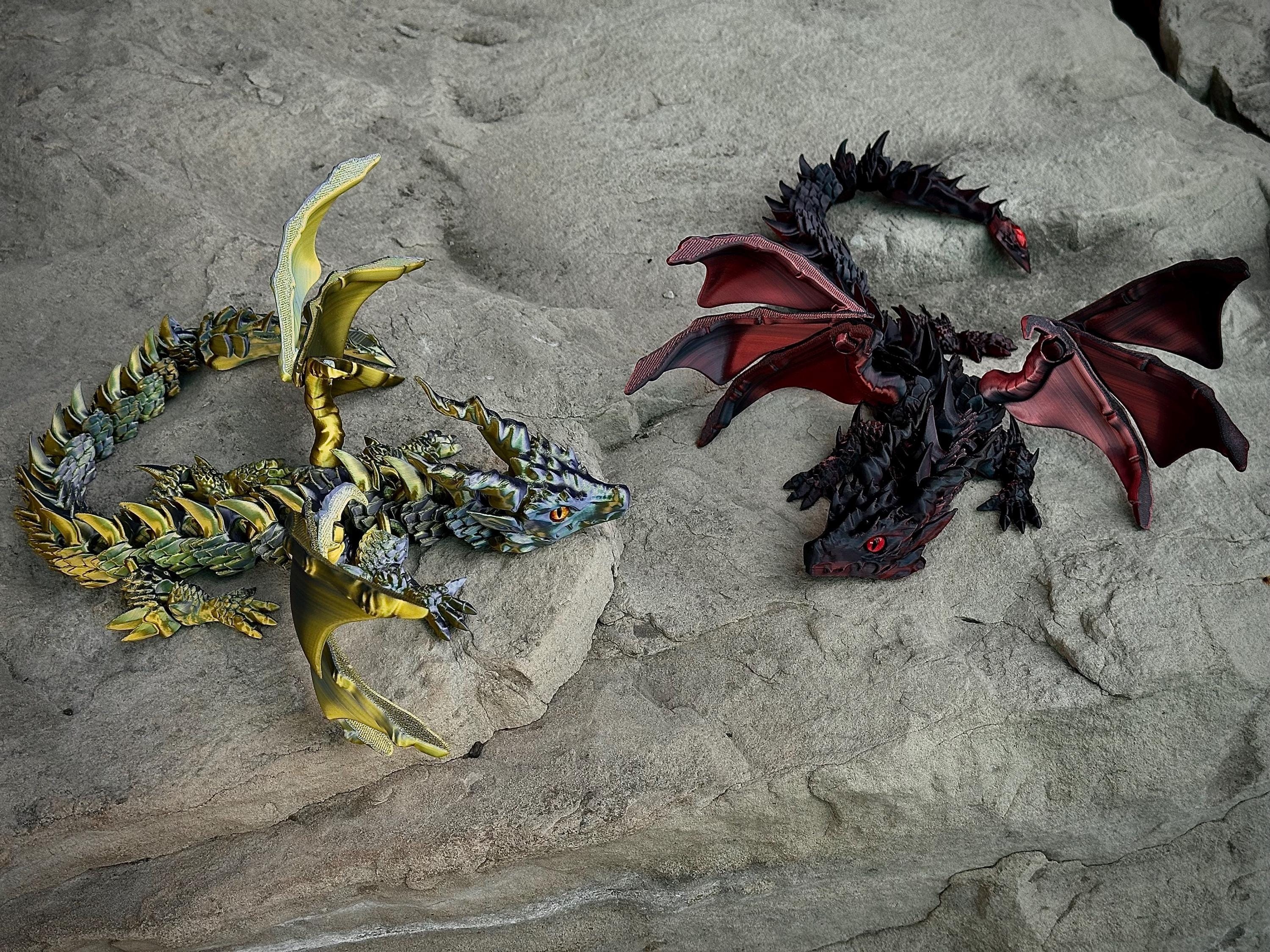 Dragon volant articulé V2 – Dragon fantastique imprimé en 3D avec queue en pierres précieuses et ailes audacieuses – Inspiré de Sylus – Sylus Dragon