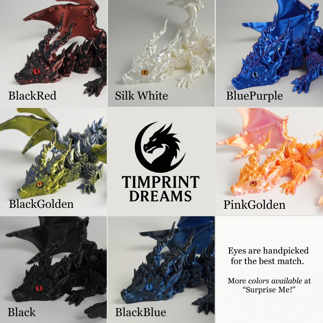 Dragon volant articulé V2 – Dragon fantastique imprimé en 3D avec queue en pierres précieuses et ailes audacieuses – Inspiré de Sylus – Sylus Dragon