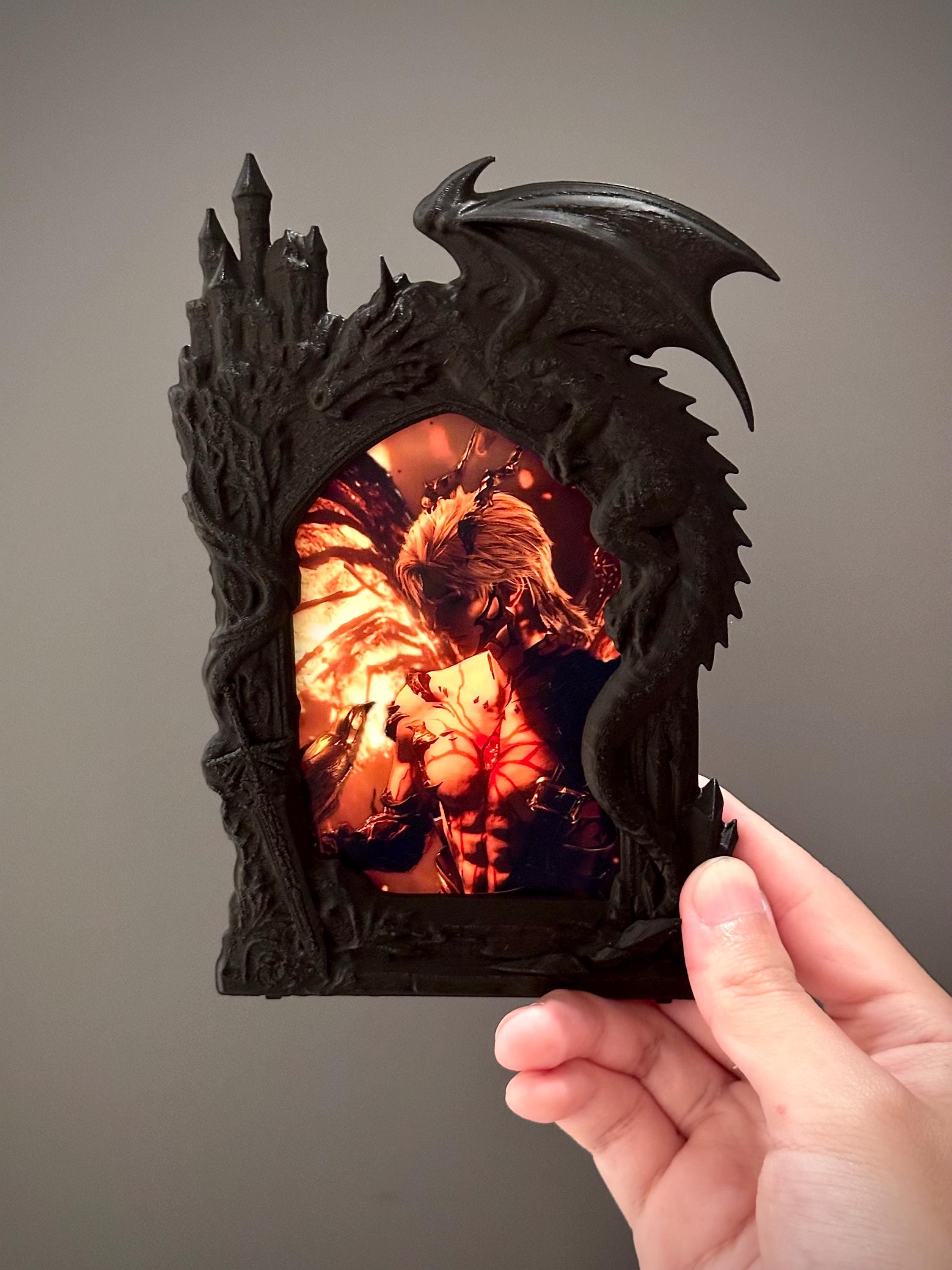 Sylus Dragon Frame | Love and Deepspace Inspired Display | Stand, Wall Mount & Magnet  |Great Sword (Fiend Reaper)|3D Printed w/ Lore Prints