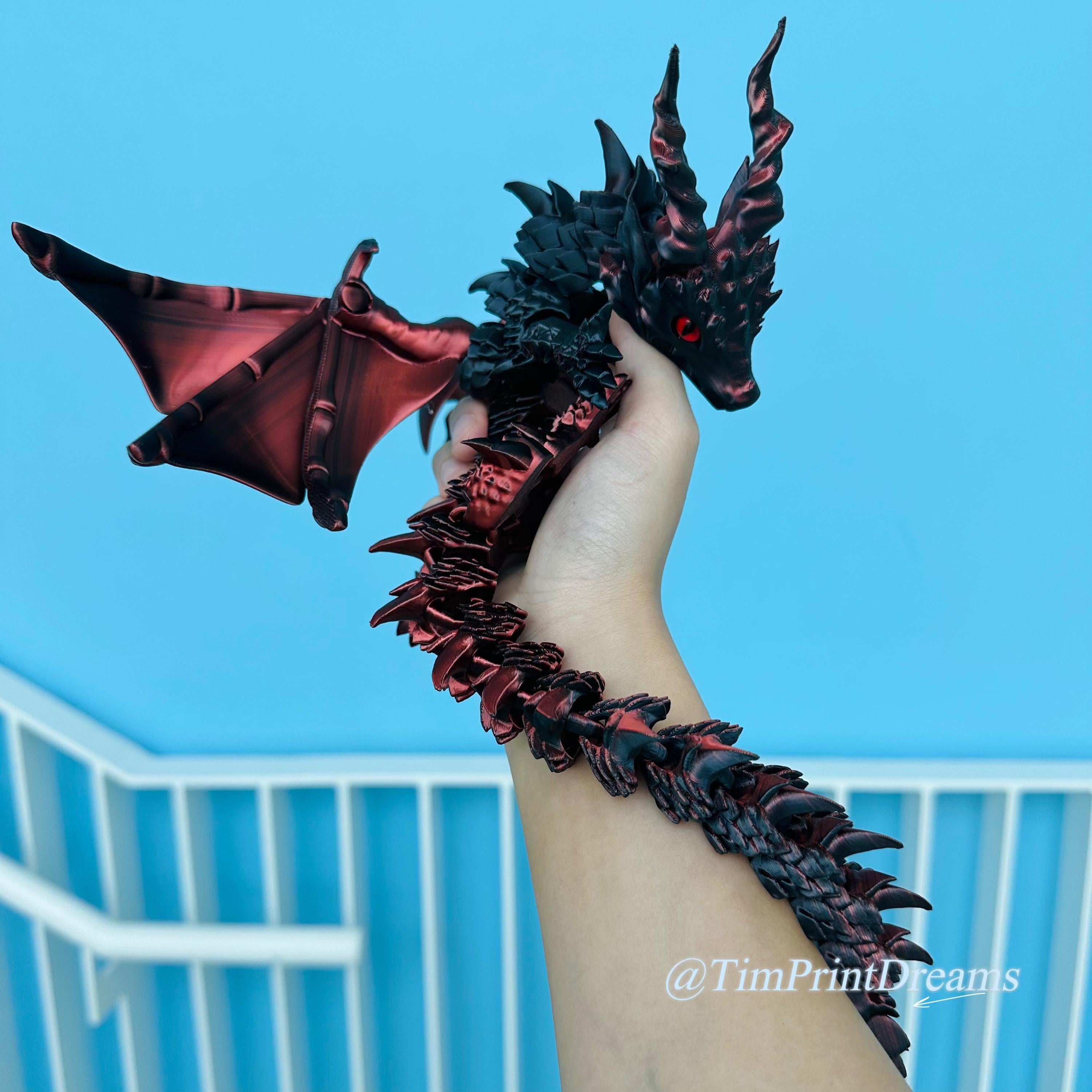 Dragon volant articulé V2 – Dragon fantastique imprimé en 3D avec queue en pierres précieuses et ailes audacieuses – Inspiré de Sylus – Sylus Dragon